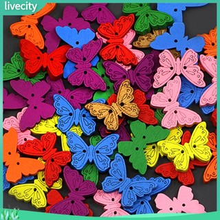 {livecity} Set 50 nút gỗ 2 lỗ hình chiếc xe/ con bướm dễ thương trang trí thủ công