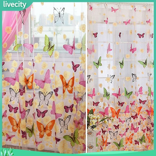 （livecity）Rèm cửa voan in hình bướm