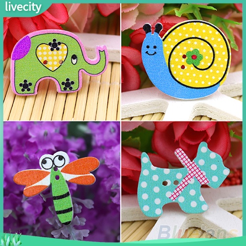 Bộ 50 nút gỗ trang trí scrapbook hình cún hoạt hình