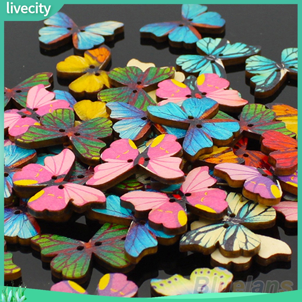 {livecity} Bộ 50 Nút Gỗ Hình Bướm