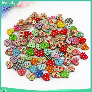 Bộ 100 nút gỗ hình trái tim nhiều màu