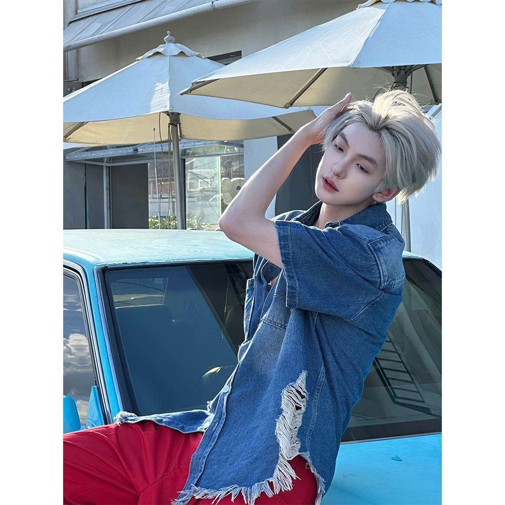 Áo Sơ Mi Denim Tay Ngắn Có Đệm Vai Mỏng Thời Trang Mùa Hè Cho Nam