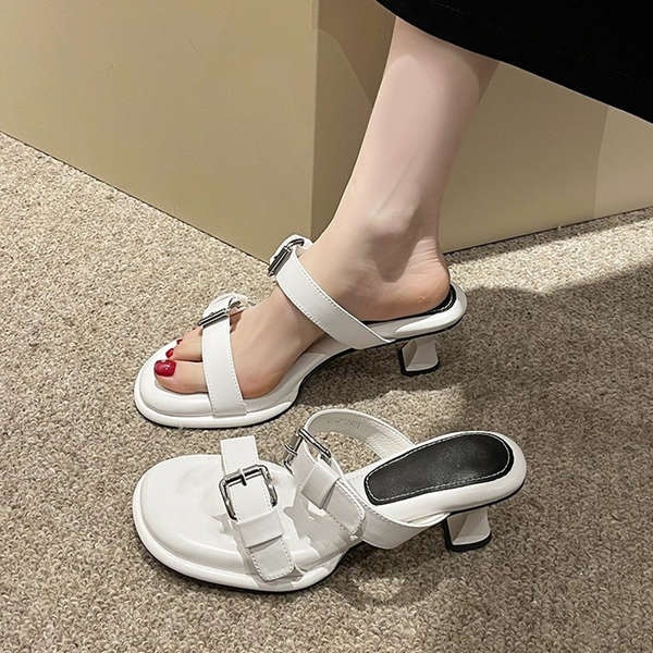 Giày Cao Gót Sandal Vải Denim Phối Khóa Thời Trang Pháp Quý Phái Dành Cho Nữ
