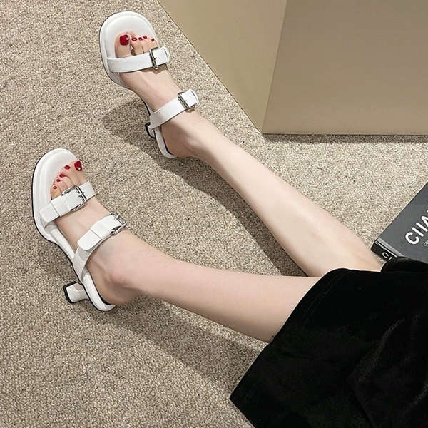 Giày Cao Gót Sandal Vải Denim Phối Khóa Thời Trang Pháp Quý Phái Dành Cho Nữ