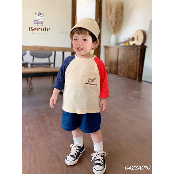 Áo thu đông bé trai phối tay in khủng long Bernie - Áo dài tay bé trai cotton cho bé từ 9-23kg- 0423A010