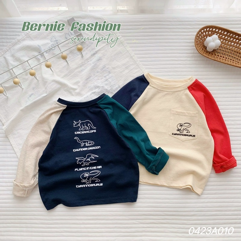 Áo thu đông bé trai phối tay in khủng long Bernie - Áo dài tay bé trai cotton cho bé từ 9-23kg- 0423A010