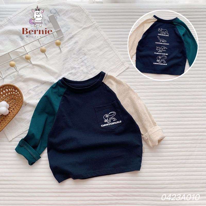 Áo thu đông bé trai phối tay in khủng long Bernie - Áo dài tay bé trai cotton cho bé từ 9-23kg- 0423A010