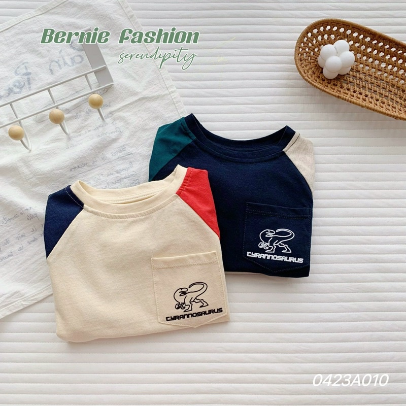 Áo thu đông bé trai phối tay in khủng long Bernie - Áo dài tay bé trai cotton cho bé từ 9-23kg- 0423A010
