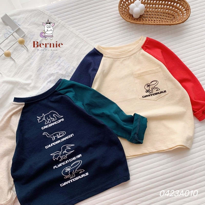 Áo thu đông bé trai phối tay in khủng long Bernie - Áo dài tay bé trai cotton cho bé từ 9-23kg- 0423A010