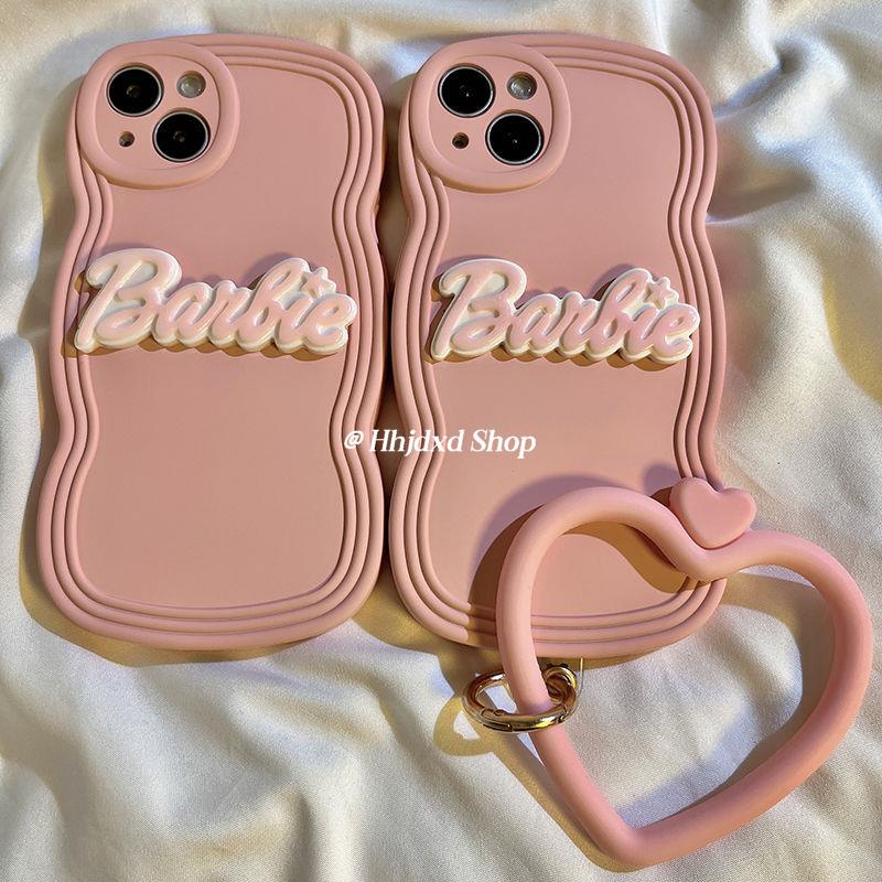 Ốp Điện Thoại Màu Hồng In Chữ Barbie Kèm Dây Đeo Cho Iphone 12promax iPh14 / 11 13 / XR 14pro