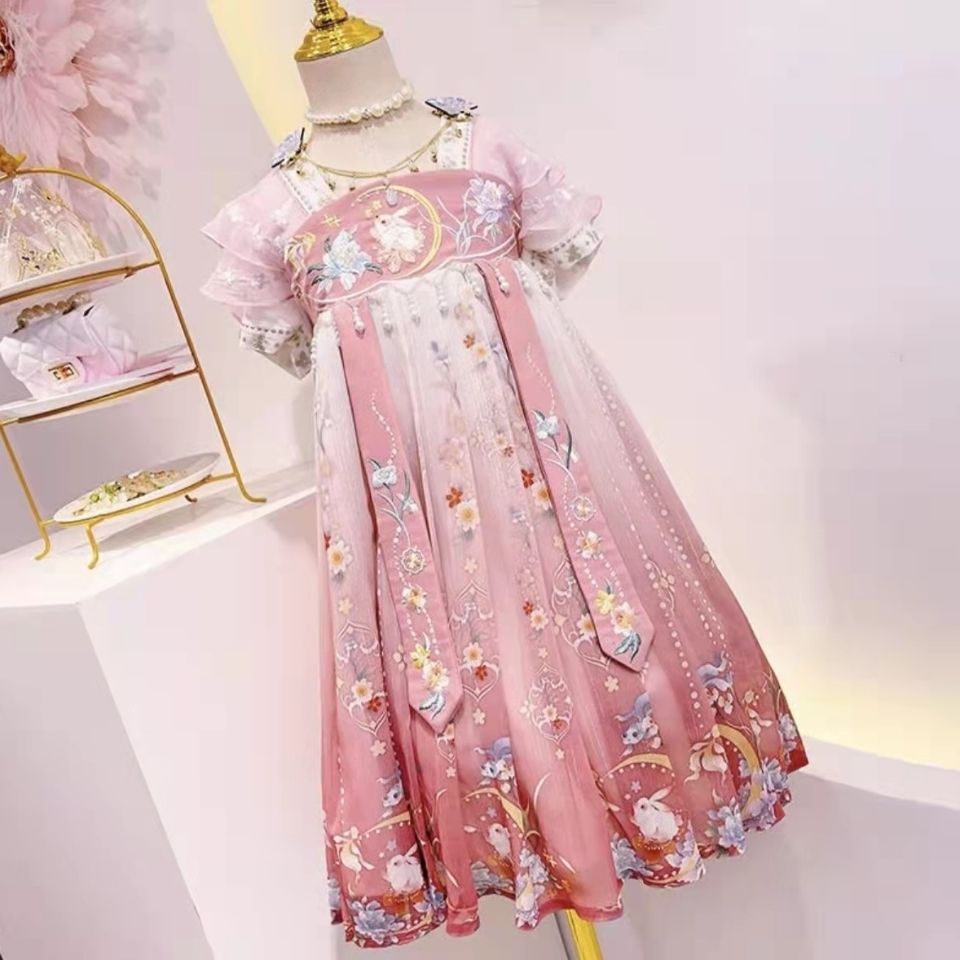 Đầm Hán Phục Họa Tiết Hoa Anh Đào Dễ Thương Cho Bé Gái