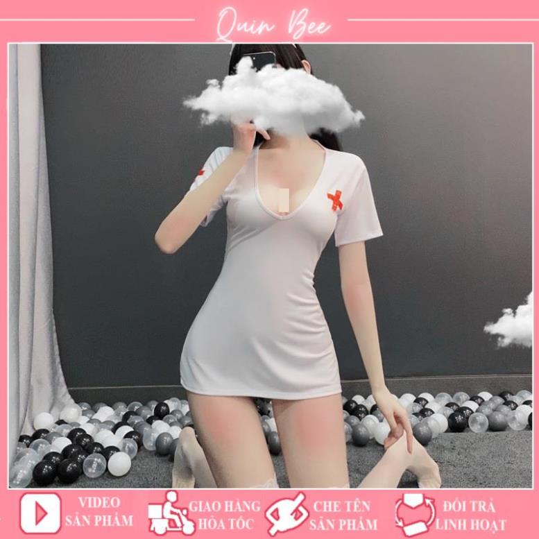 Bộ đồ ngủ nữ cosplay y tá gợi cảm, đầm ngủ body táo bạo full phụ kiện váy ngủ bó sát - yta