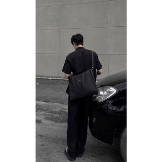 Áo sơ mi cổ danton, phối màu, dáng suông, chất liệu lụa [America Cuban Collar Shirt]