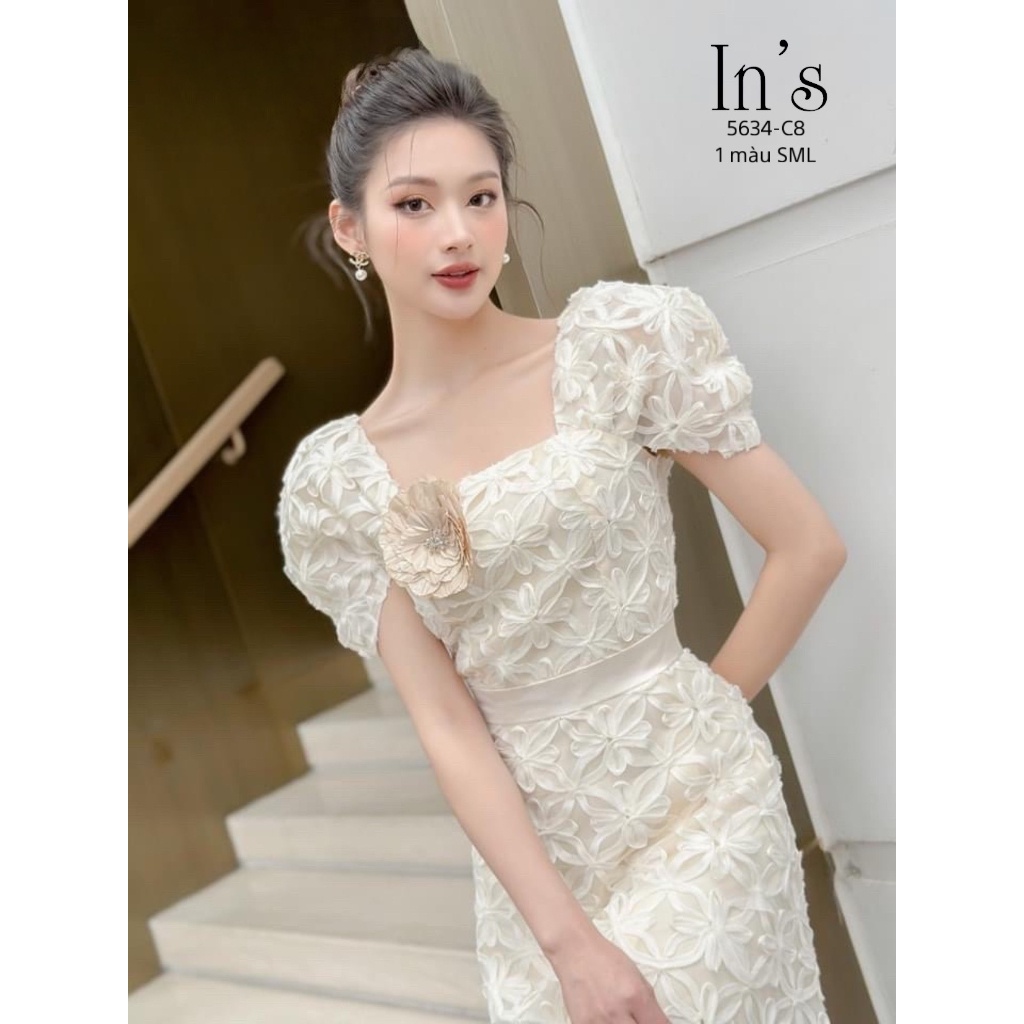 Váy ren cao cấp dáng A tặng kèm hoa cài áo