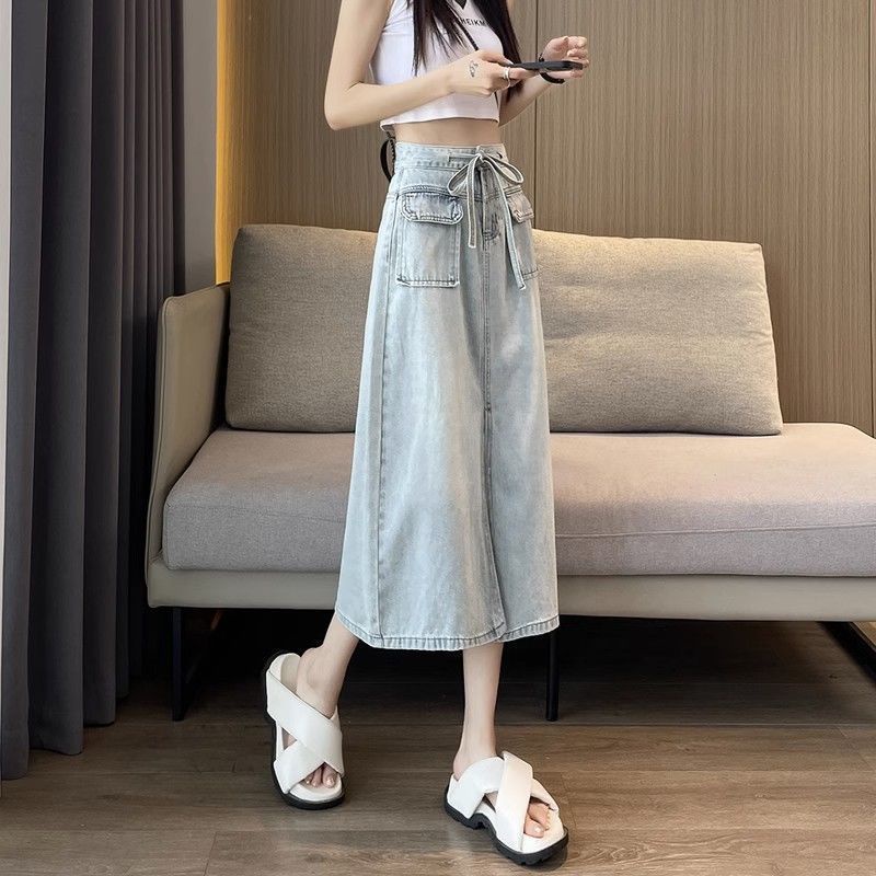 Chân Váy Denim Lưng Cao Dáng Rộng Thiết Kế Mới Thời Trang