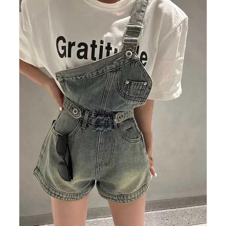 Quần Yếm Denim Ngắn Dáng Rộng Thời Trang Mùa Hè 2023 Dành Cho Nữ