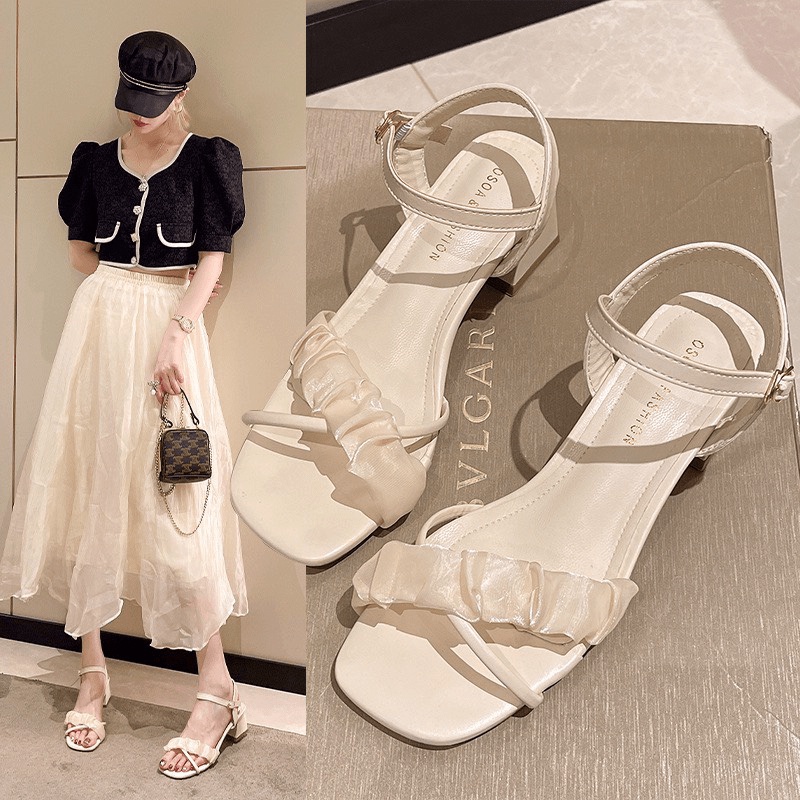 Siêu rẻ GIÀY SANDAL CAO GÓT S70 NỮ ĐÊ VUÔNG 7P MÀU ĐEN, TRẮNG SANG CHẢNH, QUÝ PHÁI xả kho thanh lý
