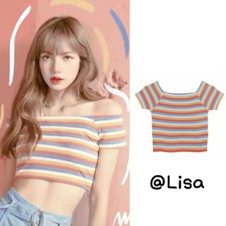 Croptop kẻ ngang Lisa BlackPink cầu vồng trẻ trung năng động