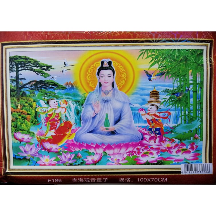 Tranh thêu kín chữ thập Phật Quan Âm - E186