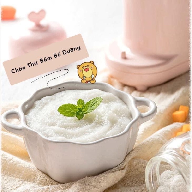 Máy xay ăn dặm sinh tố hoa quả trái cây 3 cối thuỷ tinh cho bé BEAR màu hồng