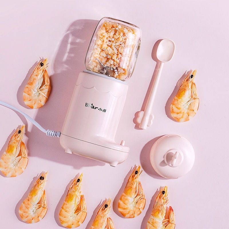 Máy xay ăn dặm sinh tố hoa quả trái cây 3 cối thuỷ tinh cho bé BEAR màu hồng