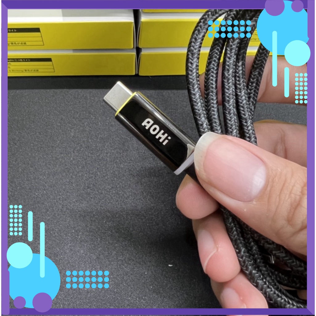 Dây cáp dù sạc nhanh AOHI Magline Pro+ AOC-L009 type C to L màn hình hiển thị công suất 27w Bảo hành 12 tháng