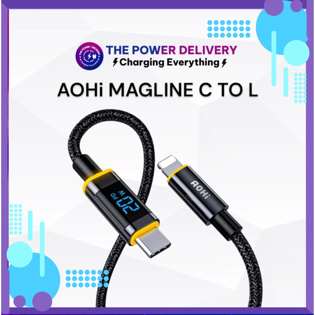 Dây cáp dù sạc nhanh AOHI Magline Pro+ AOC-L009 type C to L màn hình hiển thị công suất 27w Bảo hành 12 tháng