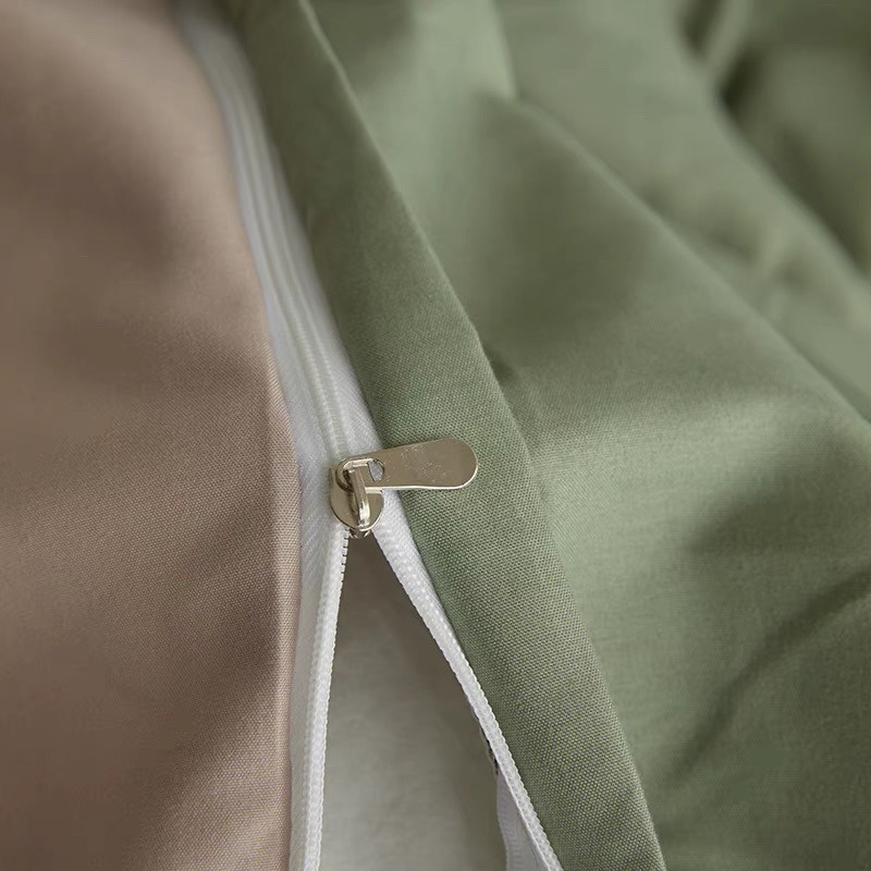 Bộ chăn ga gối cotton tici  cotton đũi trơn dày decor phòng ngủ vintage màu rêu mix be đủ mọi cỡ nệm