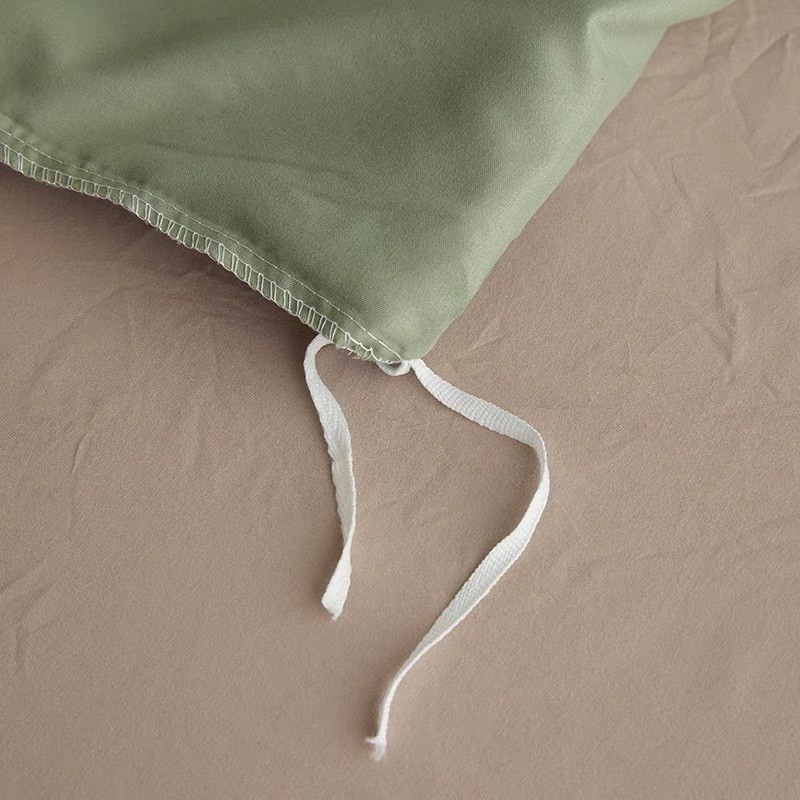 Bộ chăn ga gối cotton tici  cotton đũi trơn dày decor phòng ngủ vintage màu rêu mix be đủ mọi cỡ nệm