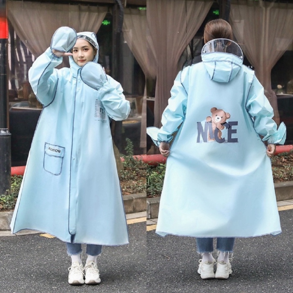 Áo mưa thời trang in hình gấu Nice có khoá kéo tiện lợi - Áo mưa nữ thời trang nữ in hình GấU NIKE Hàng nội địa trung