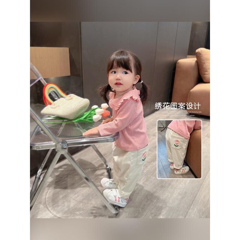 Quần Dài Thêu Hình Củ Cà Rốt Thời Trang Xuân Thu 2022 Mới Dành Cho Bé Gái