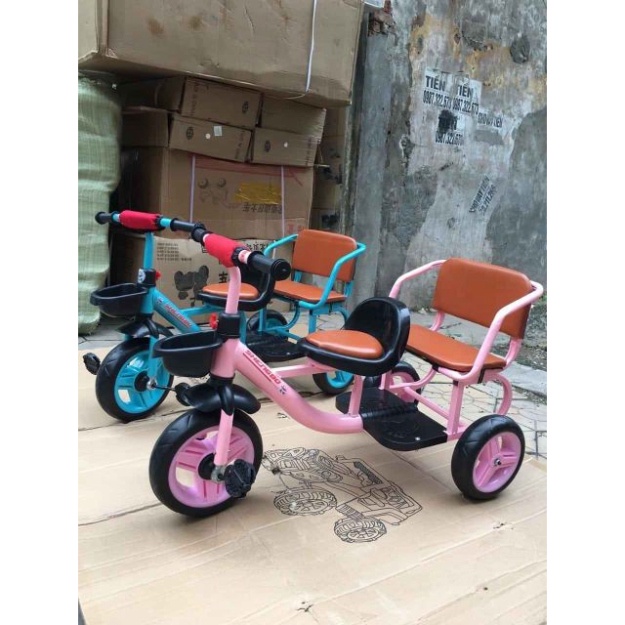 Xe đạp xích lô 2 ghế ngồi đệm da cho bé cao cấp_KHO SỈ HOA ĐỖ