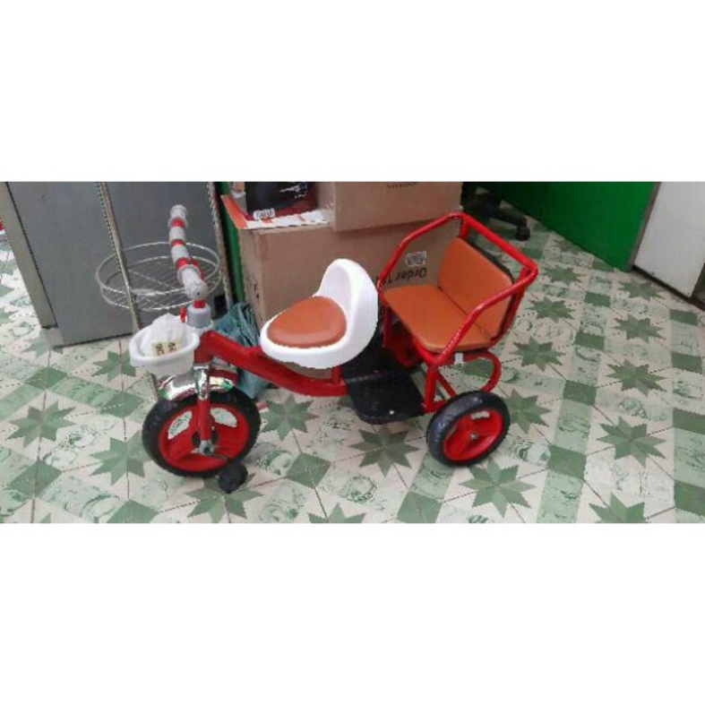 Xe đạp xích lô 2 ghế ngồi đệm da cho bé cao cấp_KHO SỈ HOA ĐỖ