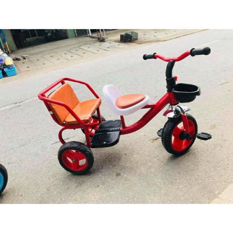 Xe đạp xích lô 2 ghế ngồi đệm da cho bé cao cấp_KHO SỈ HOA ĐỖ