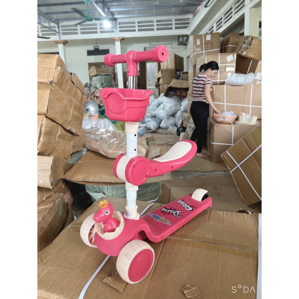 Xe trượt Scoter kết hợp xe chòi chân hình Khủng Long có đèn nhạc dễ  thương cao cấp_KHO SỈ HOA ĐỖ