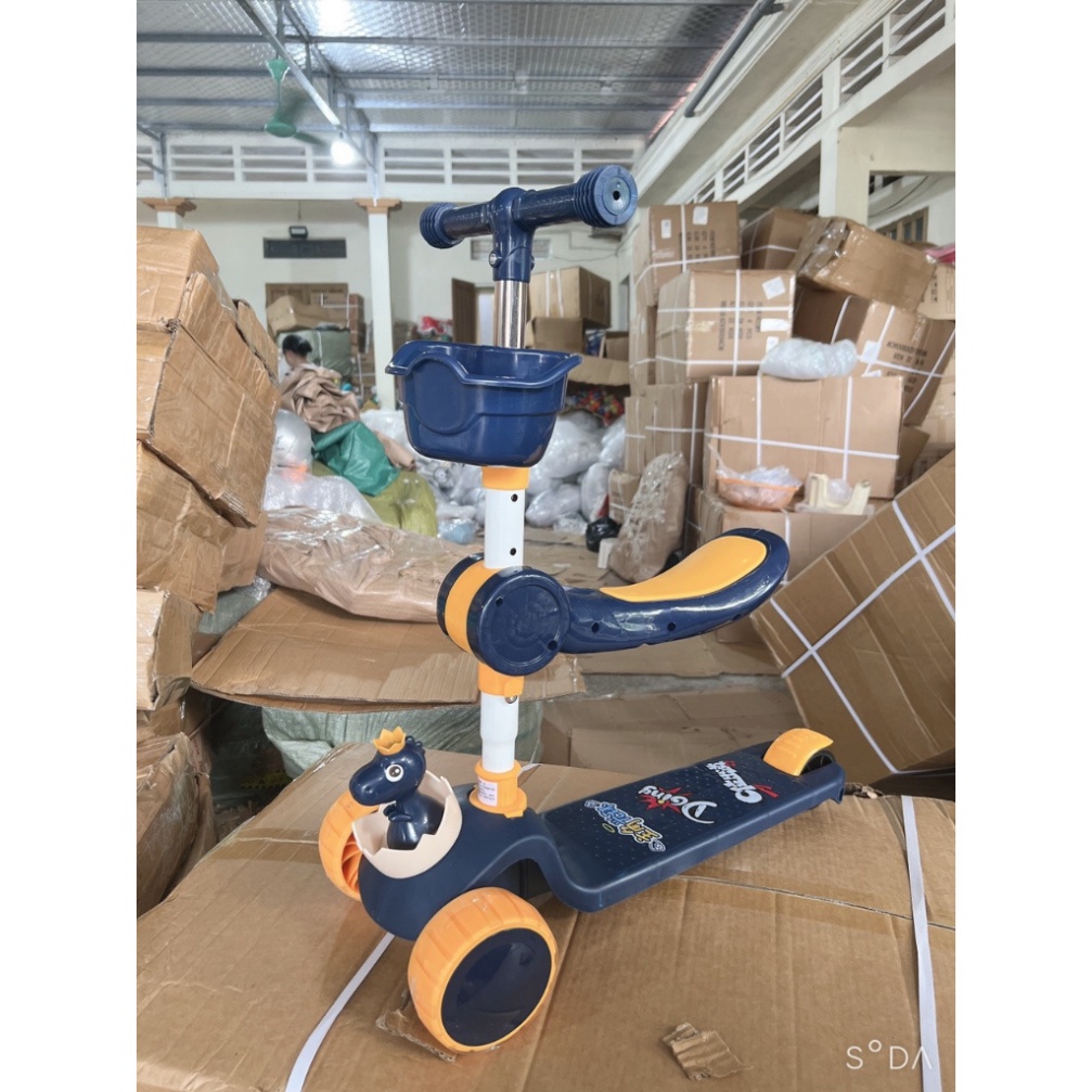 Xe trượt Scoter kết hợp xe chòi chân hình Khủng Long có đèn nhạc dễ  thương cao cấp_KHO SỈ HOA ĐỖ
