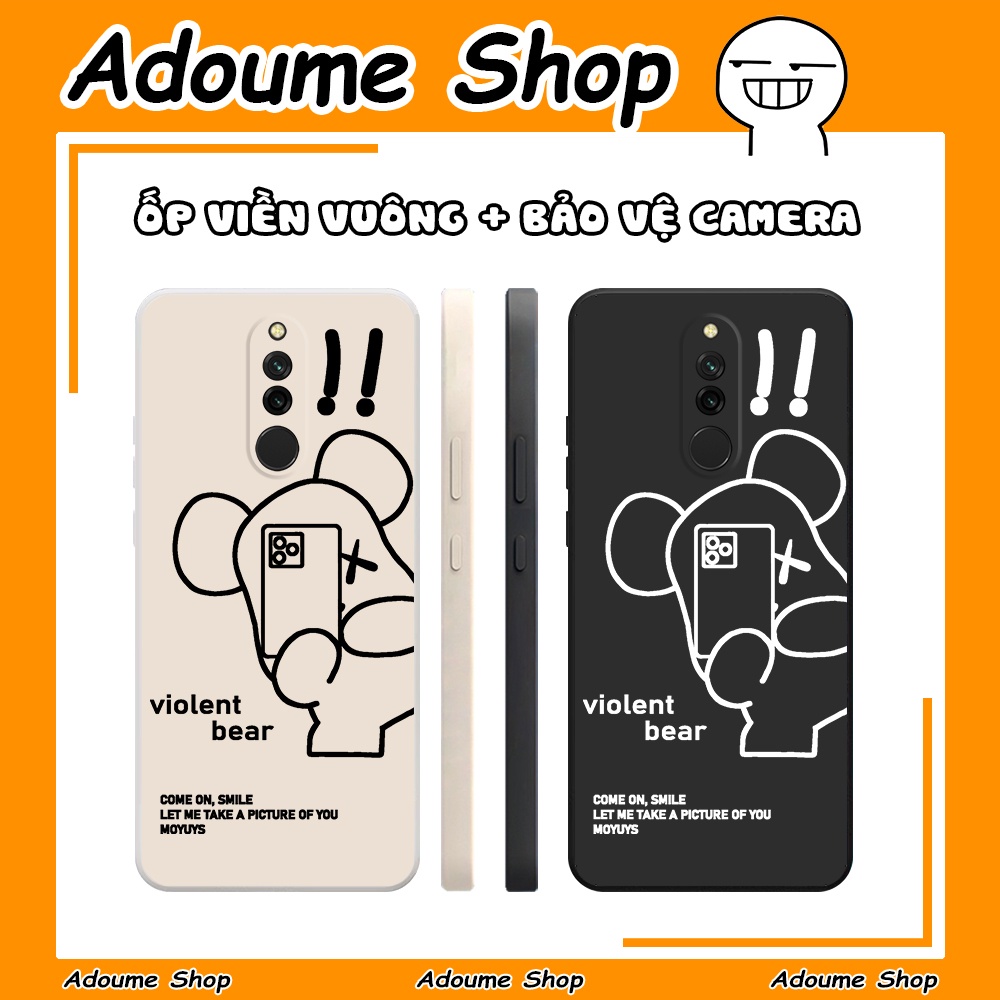 Ốp lưng Xiaomi Redmi 8 viền vuông in hình dẻo màu đen, kem dễ thương