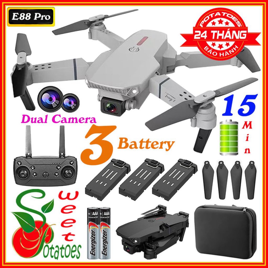 Flycam E88 Pro giá rẻ  camera kép chất lượng 4K HD pin 1800 mAh bay 15 phút khoảng cách 100M ổn định bền bỉ | BigBuy360 - bigbuy360.vn