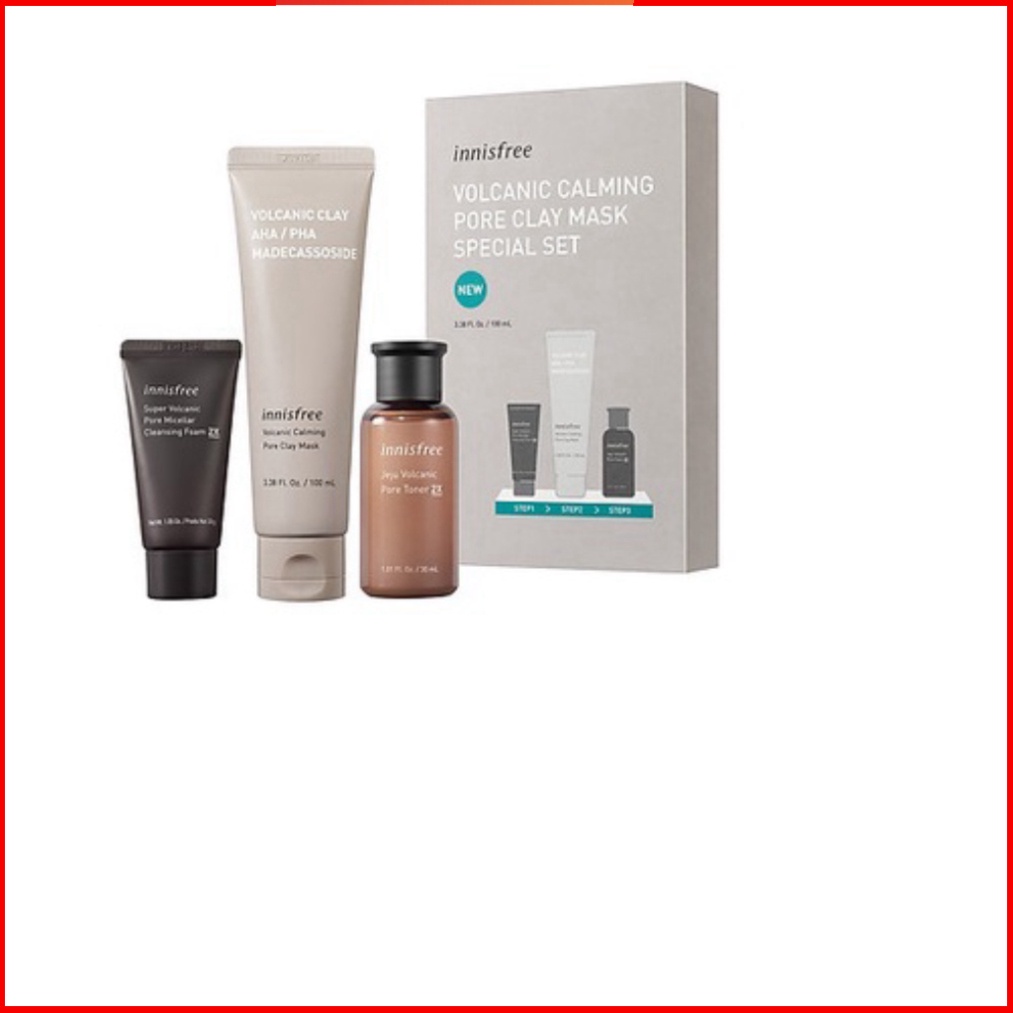 Bộ sản phẩm se khít lỗ chân lông đá tro núi lửa innisfree Volcanic Calming Pore Clay Mask Special Set