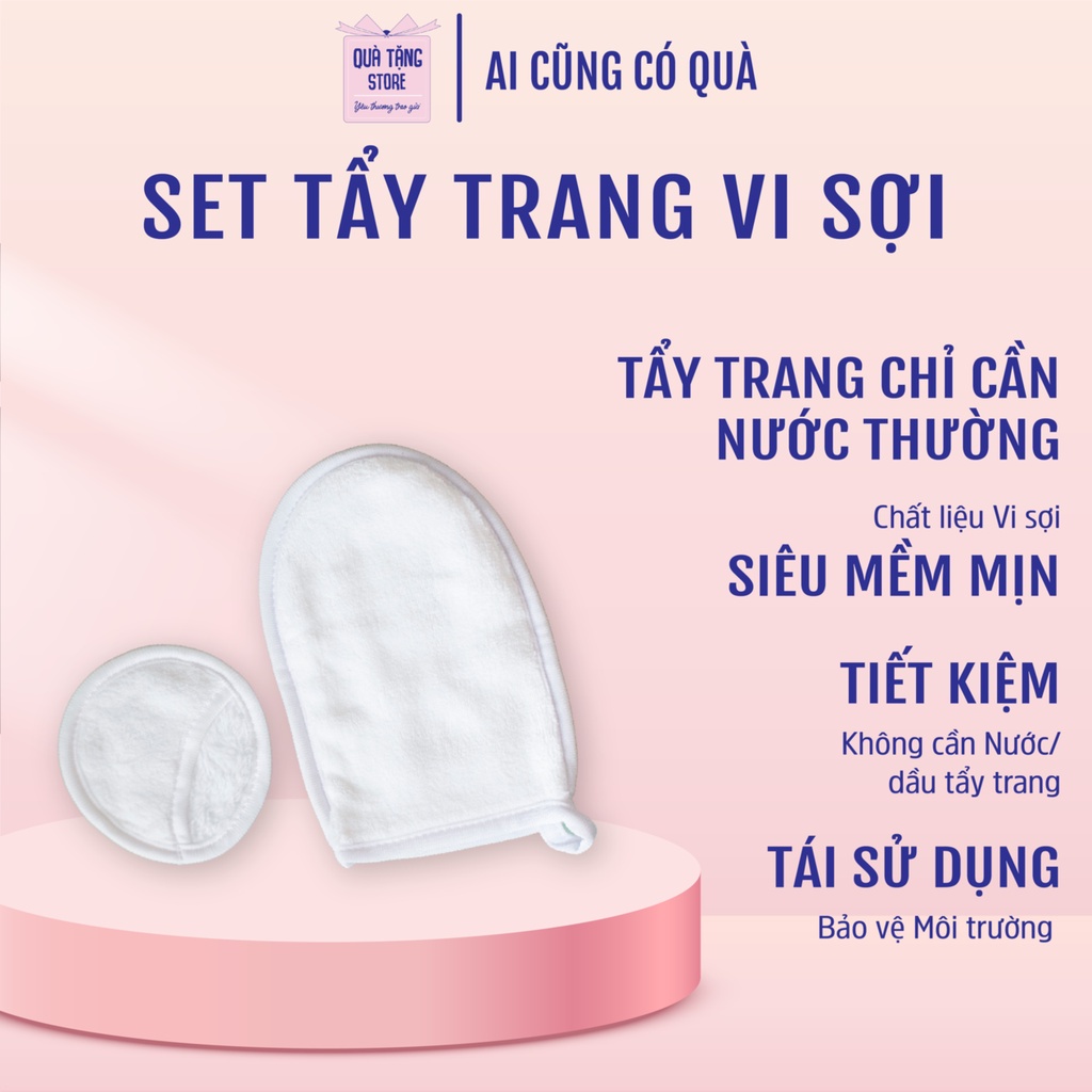 Khăn tẩy trang vi sợi Ecobuff tái sử dụng nhiều lần Set Găng tay và bông tẩy trang chỉ cần dùng nước thường