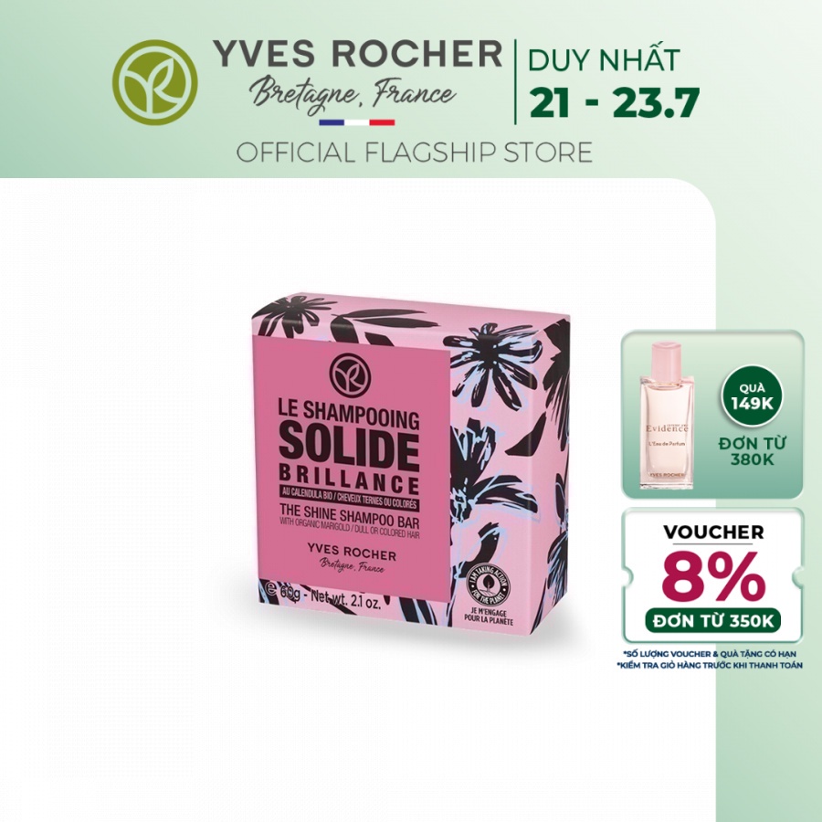 Dầu gội Yves Rocher làm bóng tóc dạng cục GREEN HEROES SHINE SHAMPOO BAR 60G
