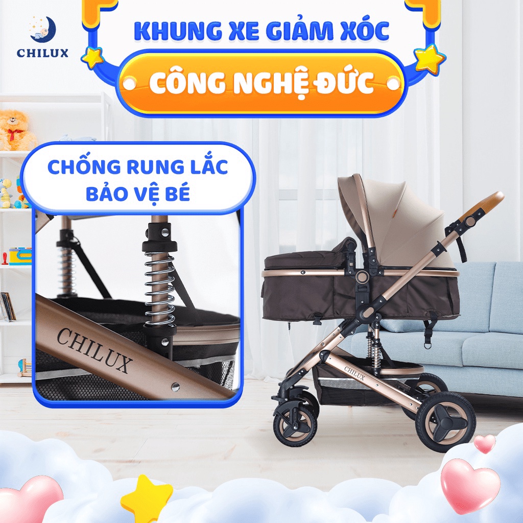 Thanh lý tồn kho Xe đẩy cho bé Chilux V1.6 - 9 tính năng tiện dụng cho mẹ và bé - có thể gấp gọn