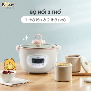 Combo Nồi Nấu Chậm 1,6L Bear SUBE002 và Máy xay ăn dặm đa năng 3 cối B10V2 nấu cháo, chưng yến, ăn dặm tiện dụng