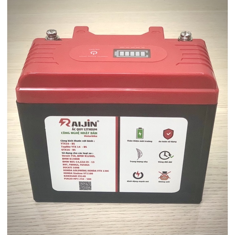 Bình ắc quy motor 12v lithium RAIJIN Motorbike công nghệ Nhật Bản 280 CCA, chuyên cho các Bigbike