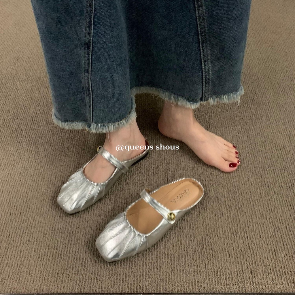 Dép Bít Mũi Đế Bằng Màu Bạc Thời Trang Mùa Hè 2023 Phong Cách Mới Cho Nữ