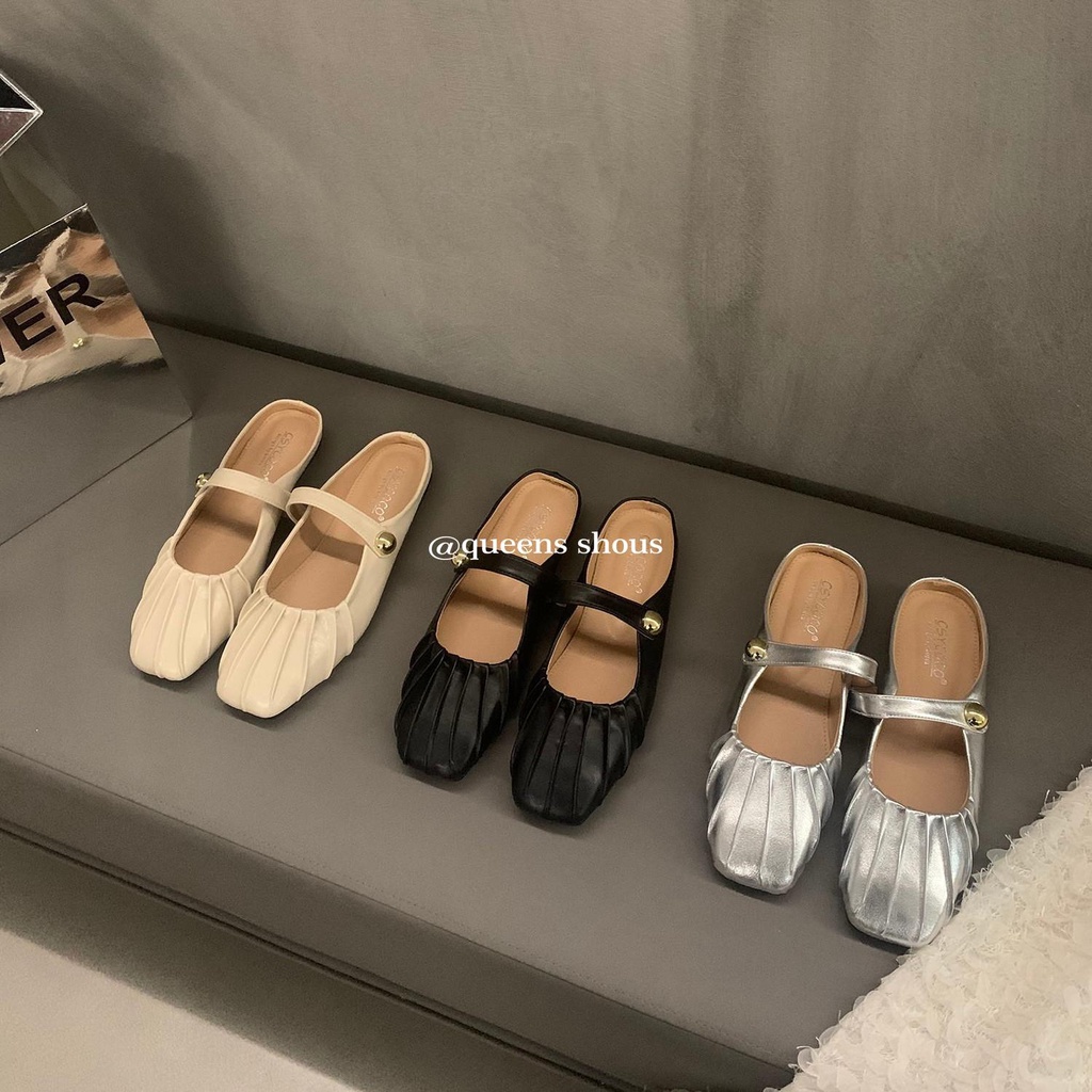 Dép Bít Mũi Đế Bằng Màu Bạc Thời Trang Mùa Hè 2023 Phong Cách Mới Cho Nữ