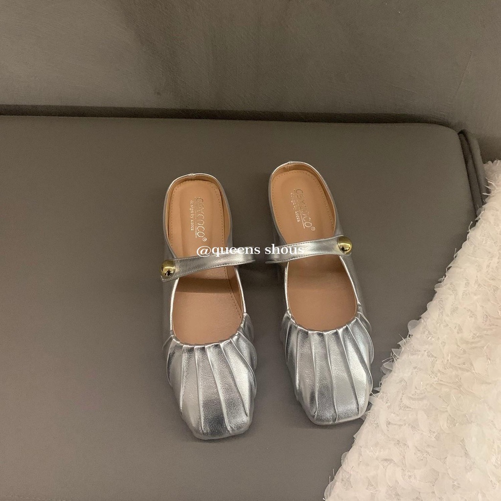 Dép Bít Mũi Đế Bằng Màu Bạc Thời Trang Mùa Hè 2023 Phong Cách Mới Cho Nữ