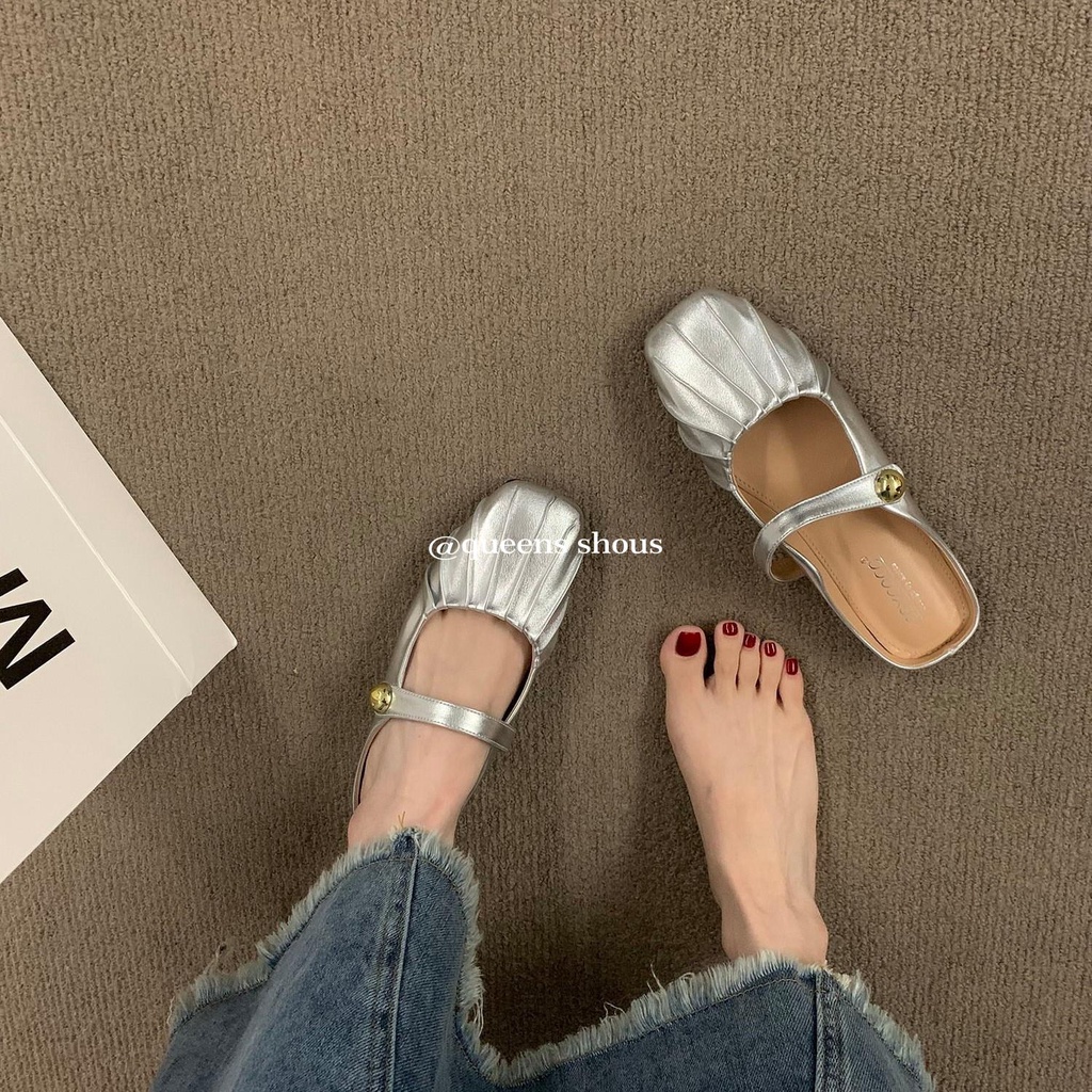 Dép Bít Mũi Đế Bằng Màu Bạc Thời Trang Mùa Hè 2023 Phong Cách Mới Cho Nữ