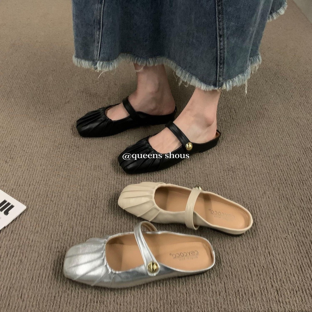 Dép Bít Mũi Đế Bằng Màu Bạc Thời Trang Mùa Hè 2023 Phong Cách Mới Cho Nữ