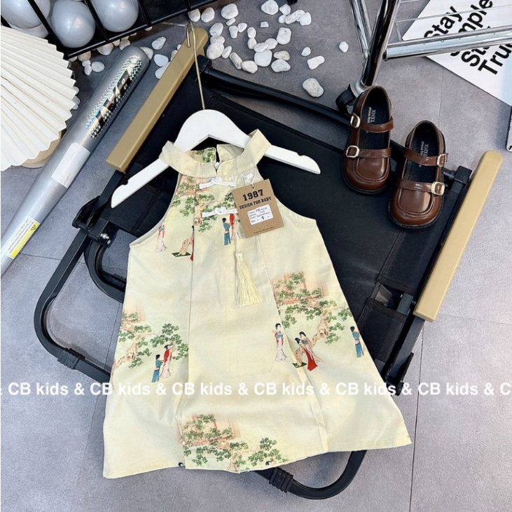 Áo dài cách tân cổ yếm cho bé gái diện Trung thu size đại 10-30kg Kittenbabyshop